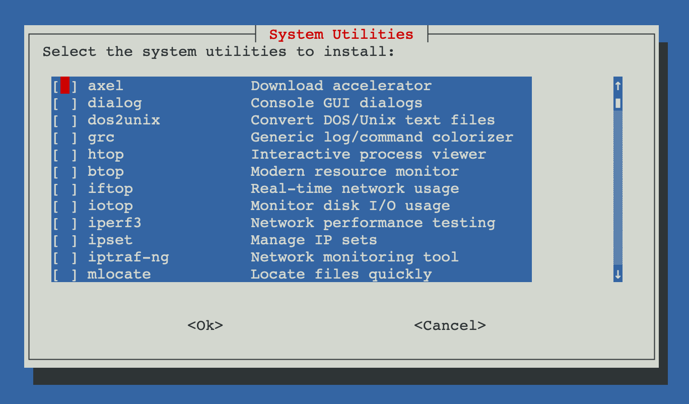 System Utilities Selection Menu