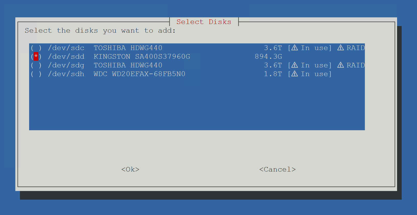 Disk Selection Menu