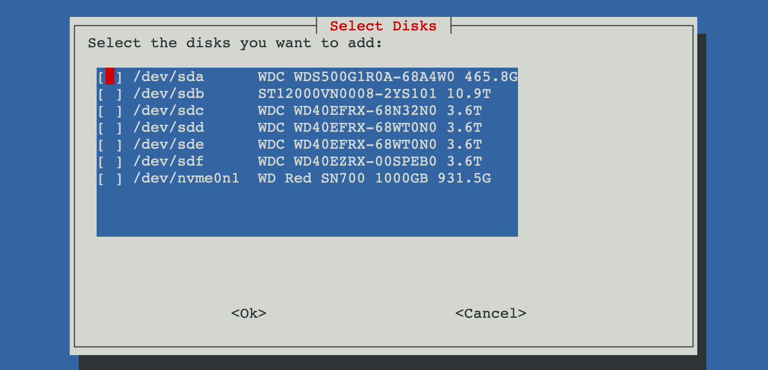 Disk Selection Menu