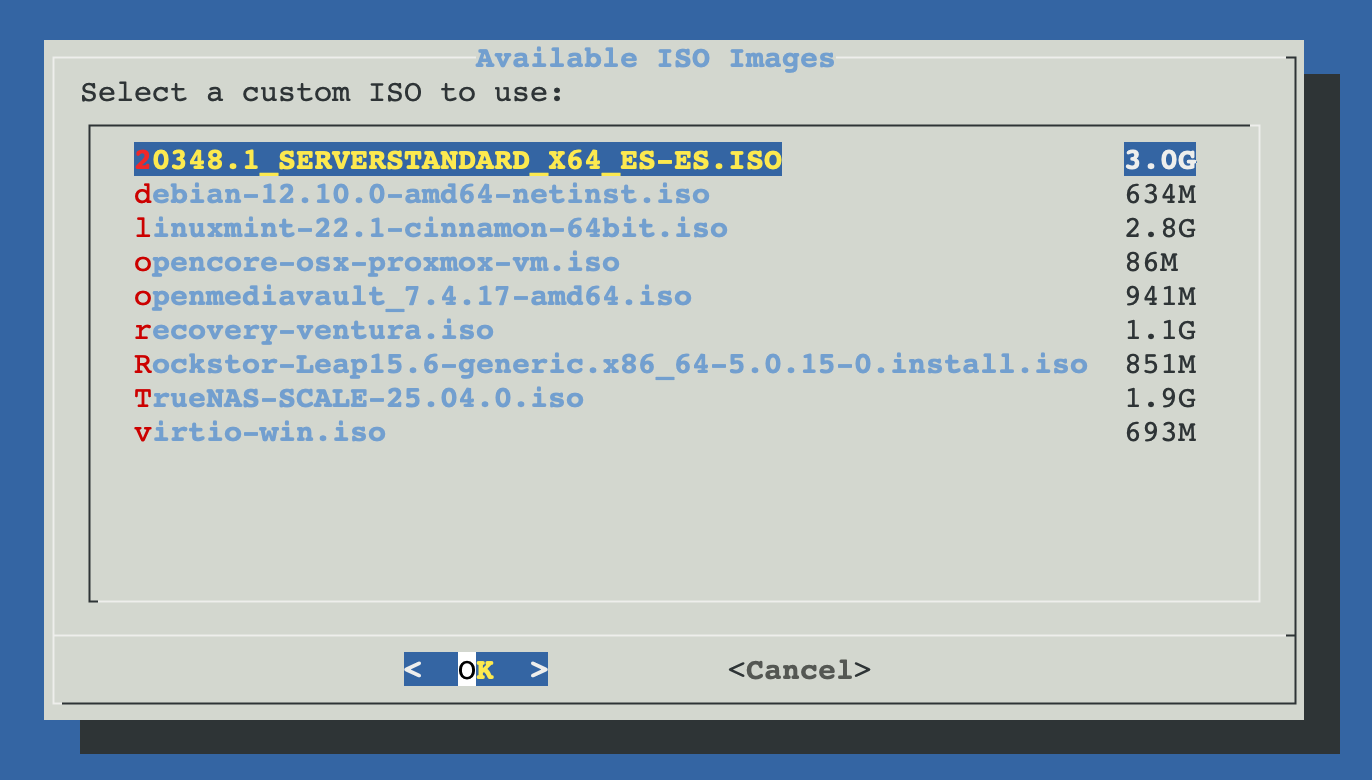 Local ISO Selection Menu