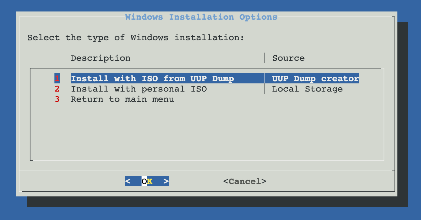 Windows VM Menu