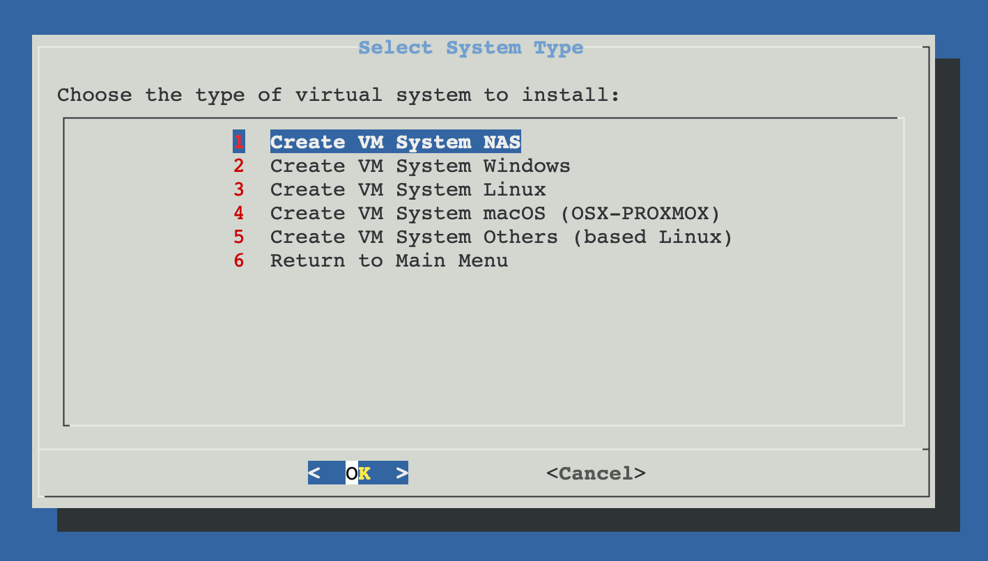 Virtual Machines Creation Menu